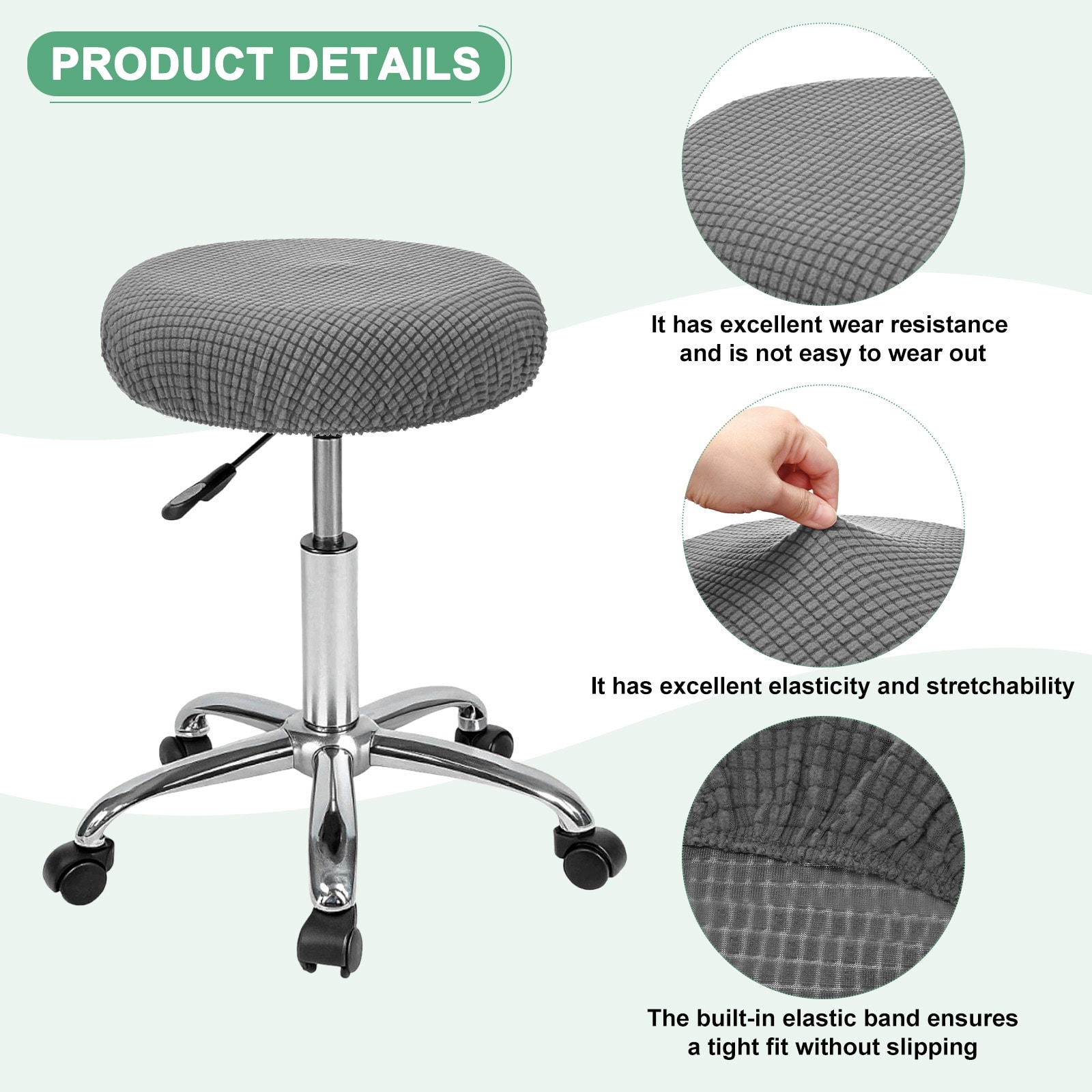 Bar Stool Covers Round Polyester Corn Grid Seat Covers with Elastic Bands