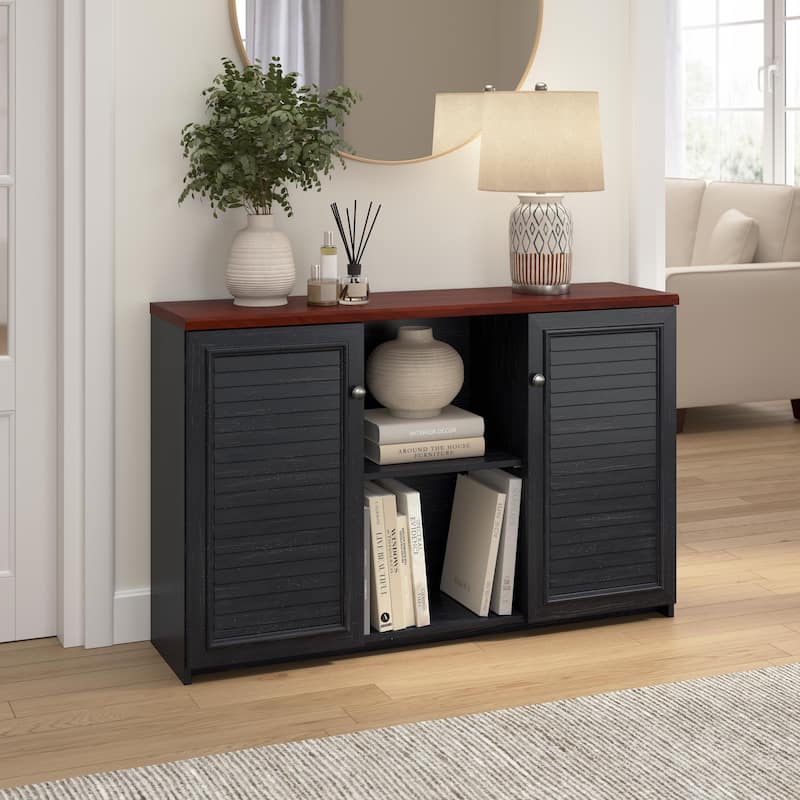 Bush Furniture Fairview Accent Cabinet with Doors and Shelves - Antique Black/Hansen Cherry