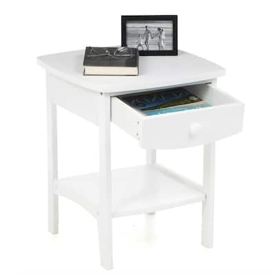 Daily Boutik White Wood Contemporary 1-Drawer Bedside Table Nightstand