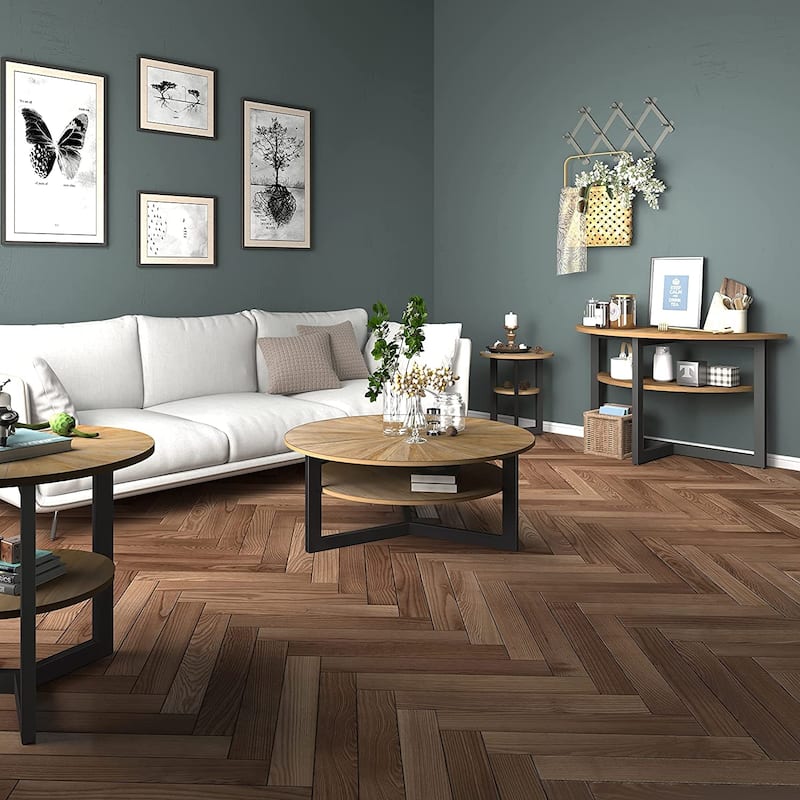 Round Coffee Table with Solid Wood Storage Circle Center Table