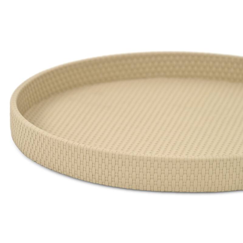 Tamsin 14.5" Round Decorative Serving Tray - Wicker Weave Pattern for Display, and Organization
