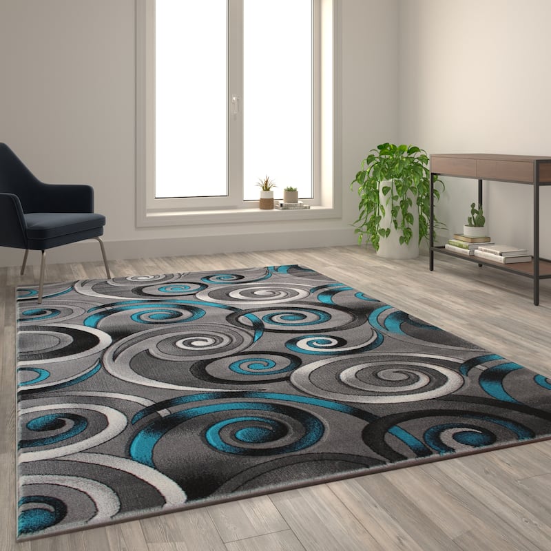 Modern Spiral Patterned Olefin Indoor Area Rug