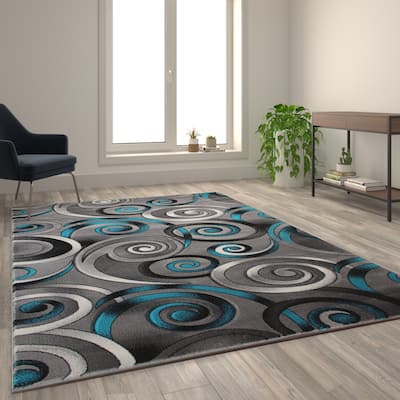 Modern Spiral Patterned Olefin Indoor Area Rug