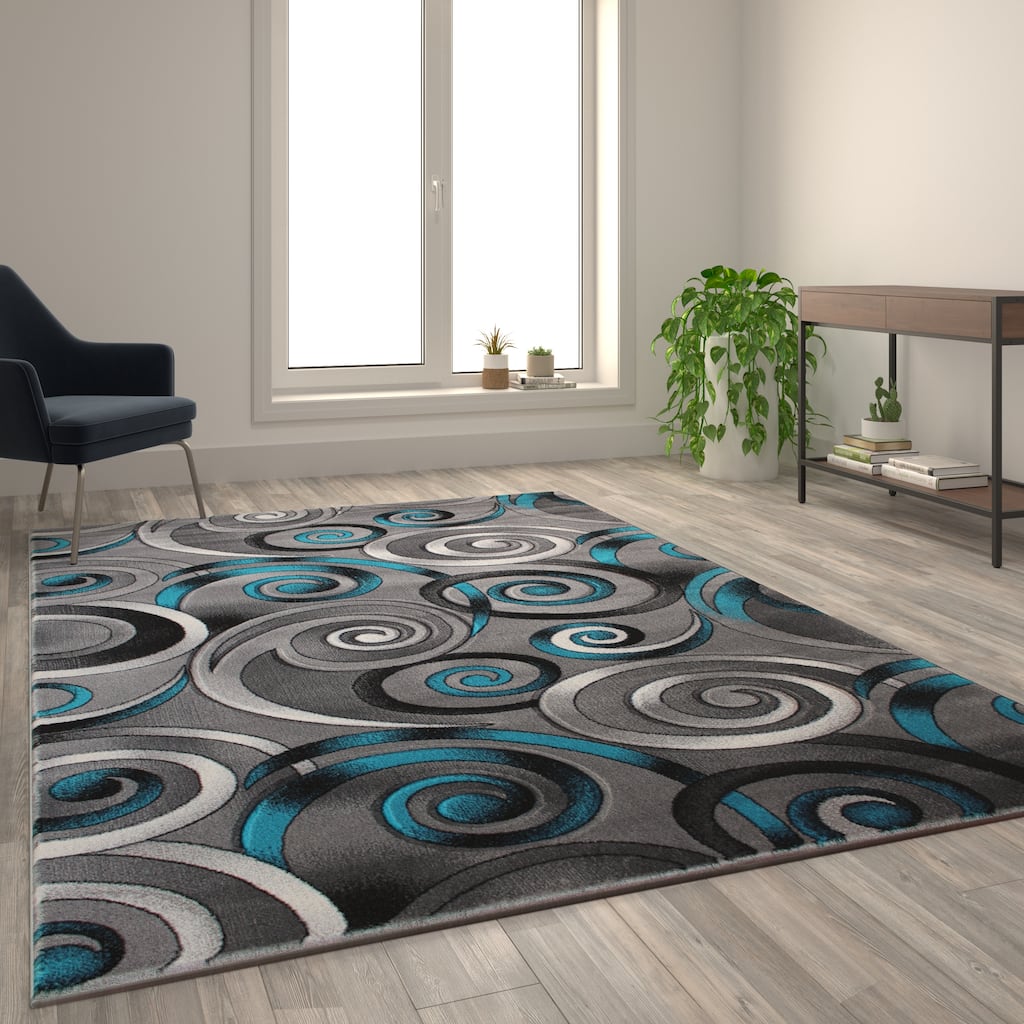 Modern Spiral Patterned Olefin Indoor Area Rug