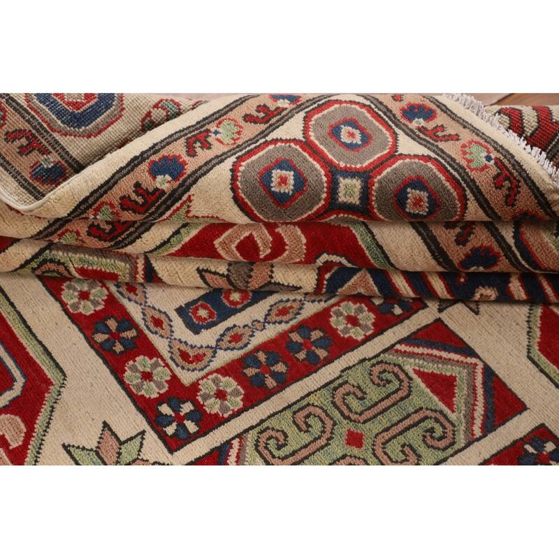 Traditional Beige Kazak Oriental Area Rug Hand-Knotted Wool Carpet - 6'6" x 9'6"