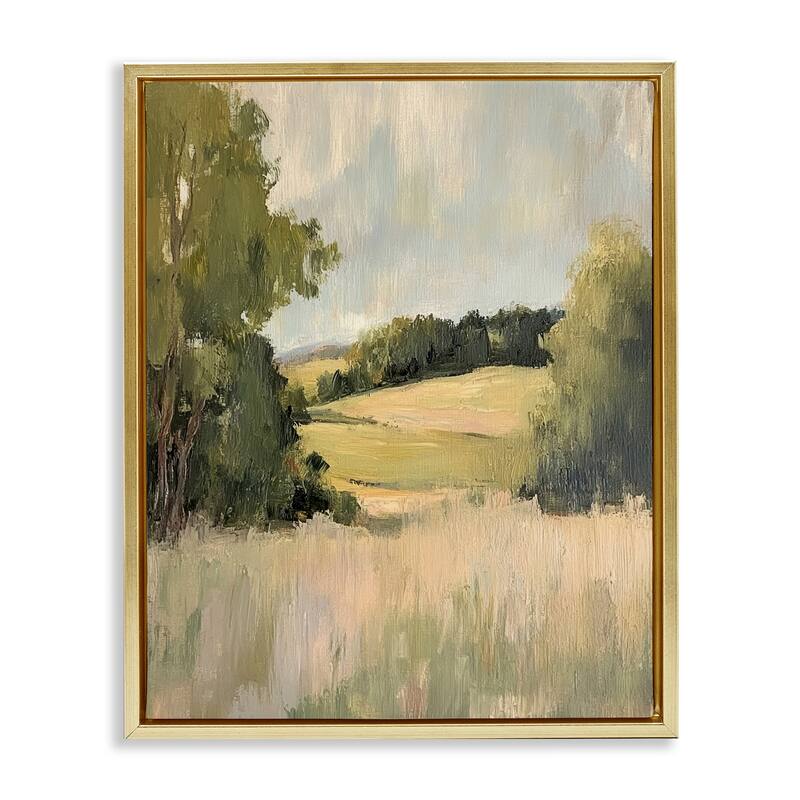 Stupell Painterly Green Valley View Framed Floater Canvas Wall Art Design By Petal Prints Design - 17 x 21 - Gold
