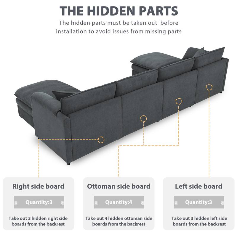 Oversized Modular Cloud Sofa Set with 2 Pillows, 134*66" Chenille Sectional Sofa for Livingroom 6 Seat Sleeper Sofa Bed