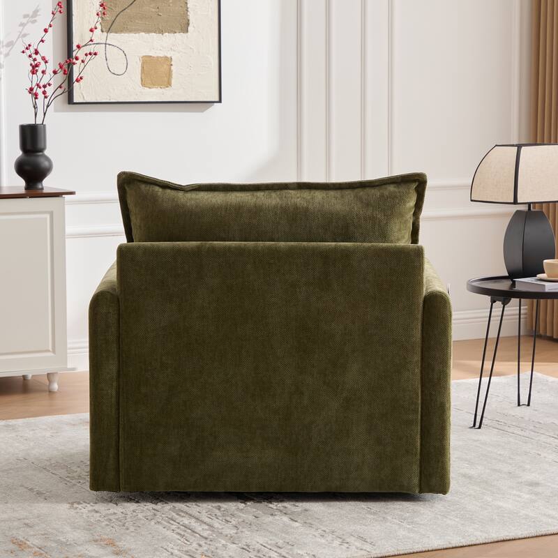 Mid Century Modern Chenille Swivel Barrel Chair