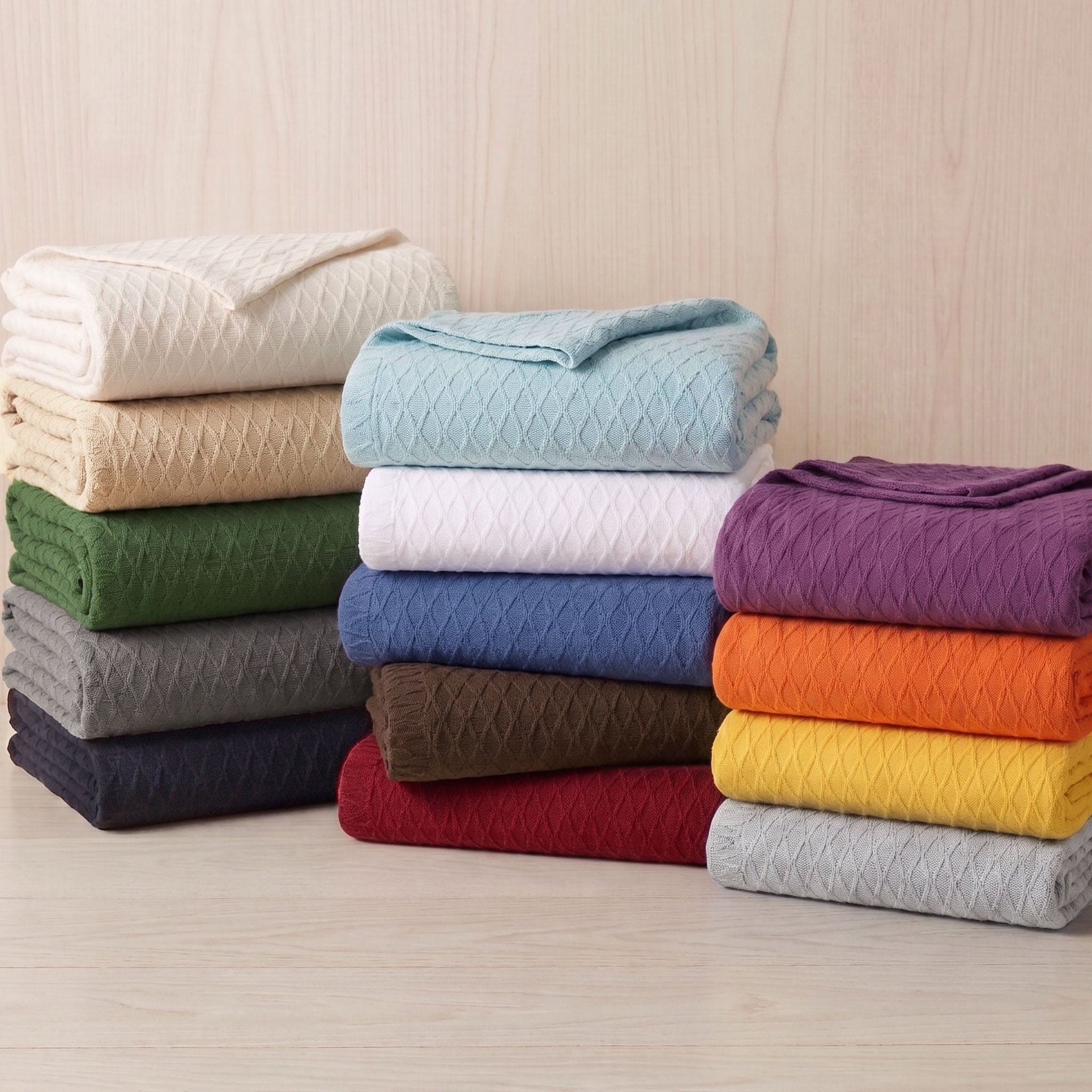 Superior Diamond Weave 100% Cotton Blanket, Soft Geometric Bed and Sofa Layer, All-Season