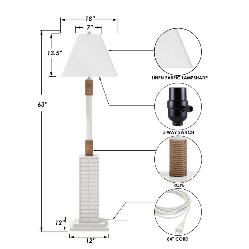 Lux Lighting 63'' Coastal White Shutter Floor Lamp - 3 Way Switch
