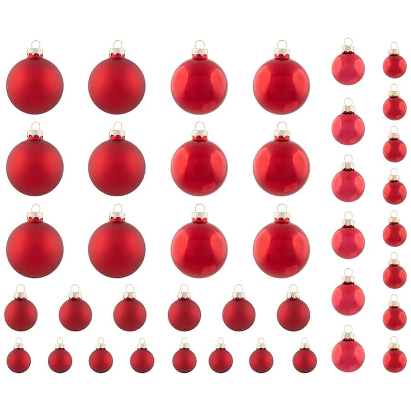 40ct Shiny Glitter Matte Red Glass Ball Christmas Ornament Set 1" 2.5"