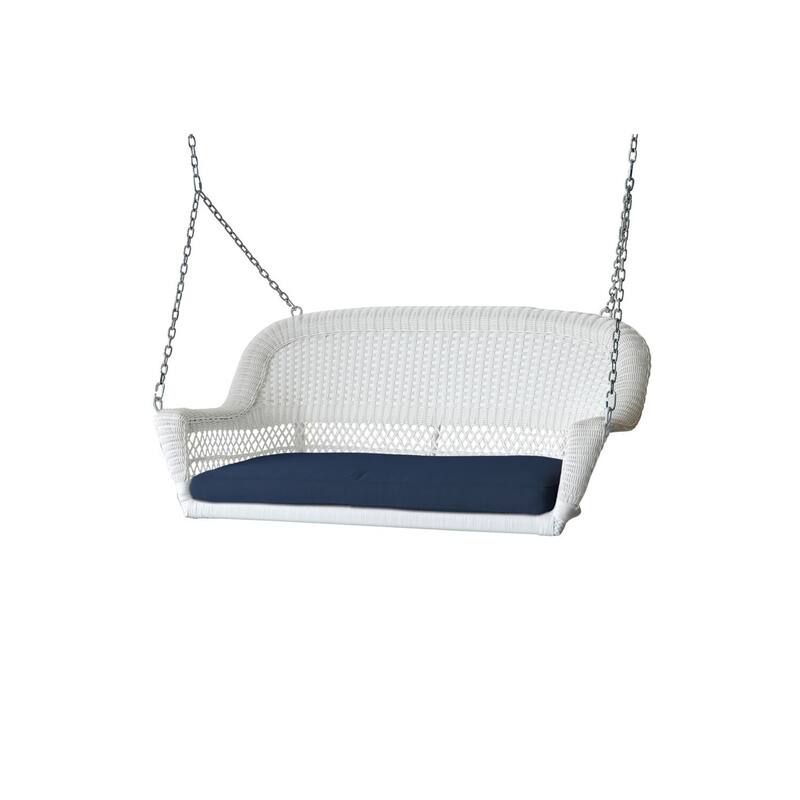 26 in. W Blue Cushion in Aluminum Frame Outdoor Porch Swing with CushionGuard and Stand