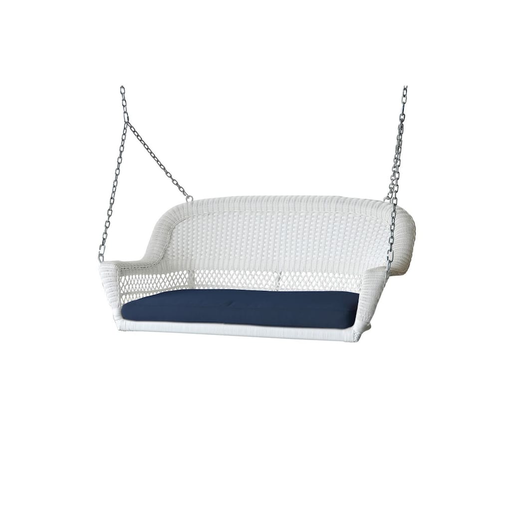 26 in. W Blue Cushion in Aluminum Frame Outdoor Porch Swing with CushionGuard and Stand