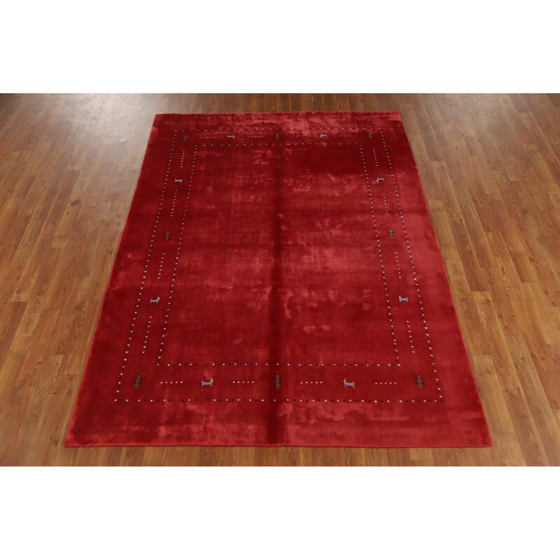 Tribal Gabbeh Indian Area Rug Handmade Red Modern Wool Carpet - 5'4" x 7'6"