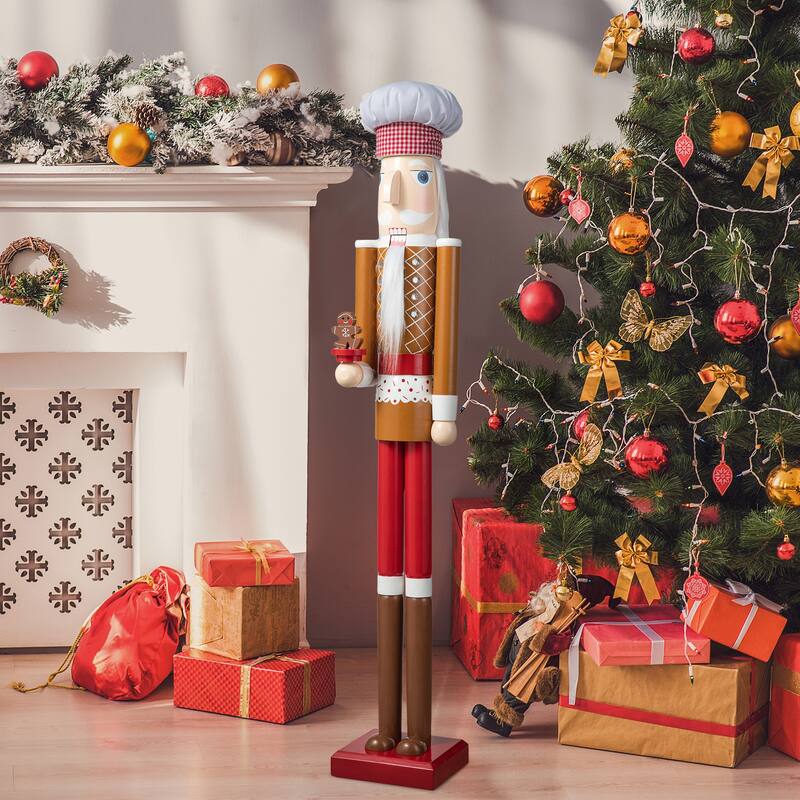 Glitzhome 42"H Wooden Christmas Gingerbread Chef Nutcracker Xmas Decor