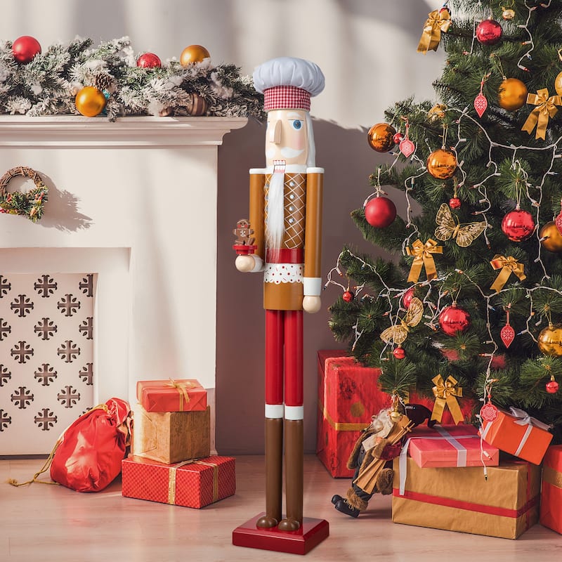 Glitzhome 42"H Wooden Christmas Gingerbread Chef Nutcracker