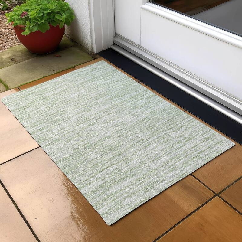 Machine Washable Indoor/ Outdoor Chantille Contemporary Blocks Rug - Sage - 1'8" x 2'6"