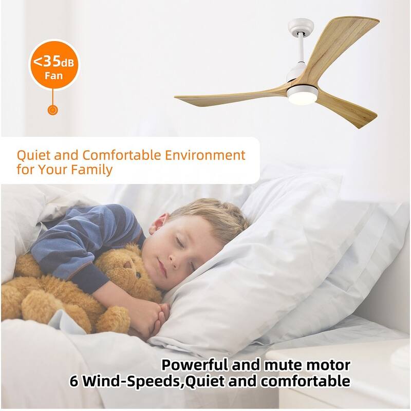 52 inch Smart Ceiling Fan Light with Remote Control with 3 Wood Blades,Flush Mount,Dimmable LED