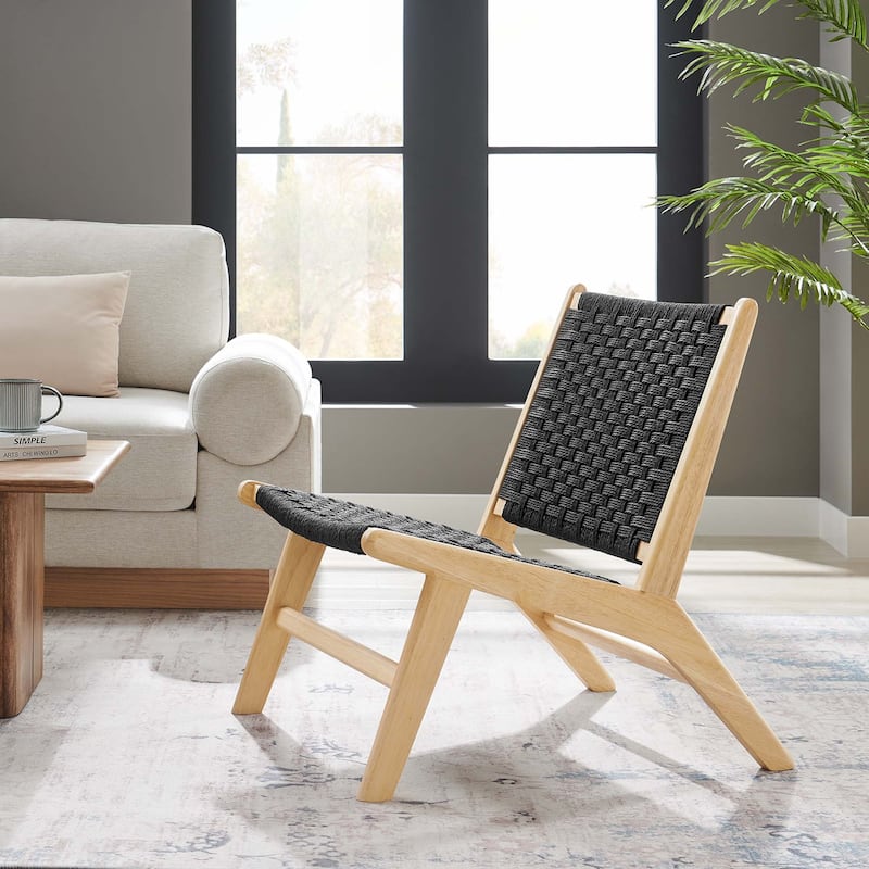 Saoirse Woven Rope Wood Accent Lounge Chair - Natural Black