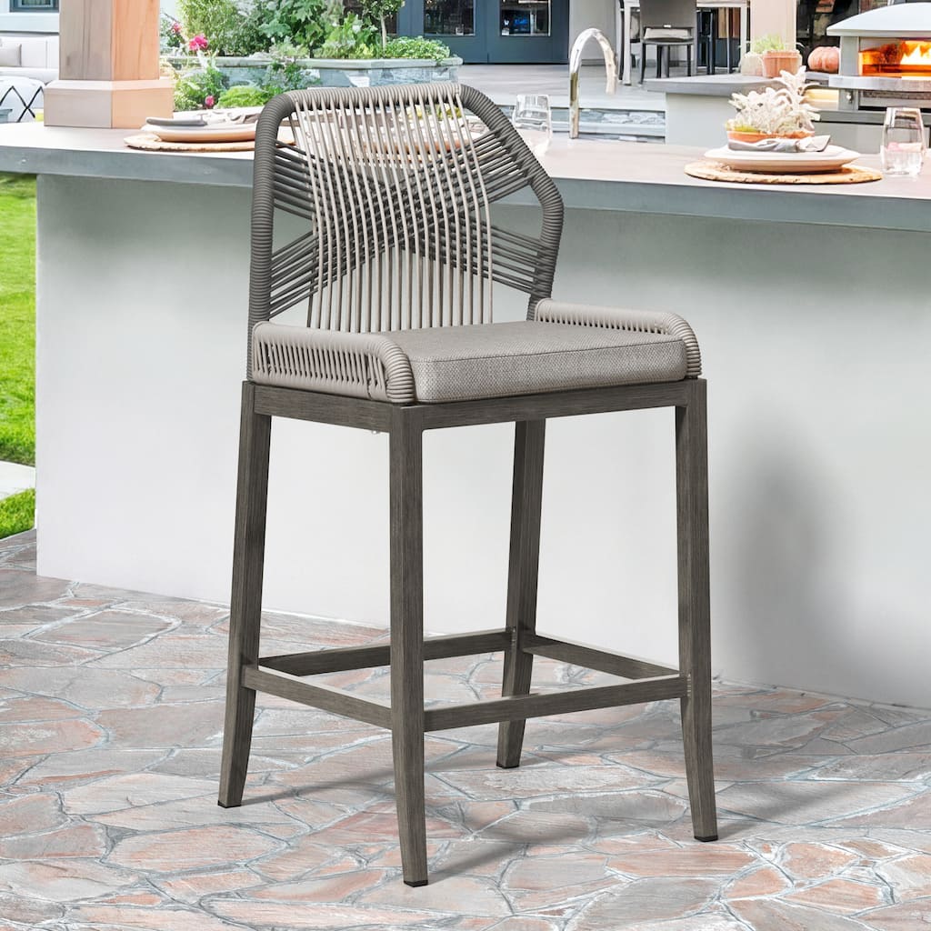 26.5''H Outdoor Counter Height Chairs, Set of 2, Boho-Style Rattan Bar Stools