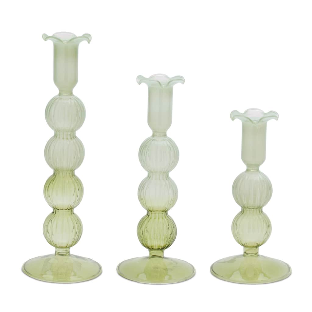 Green Glass Taper Candle Holder (Set of 3)