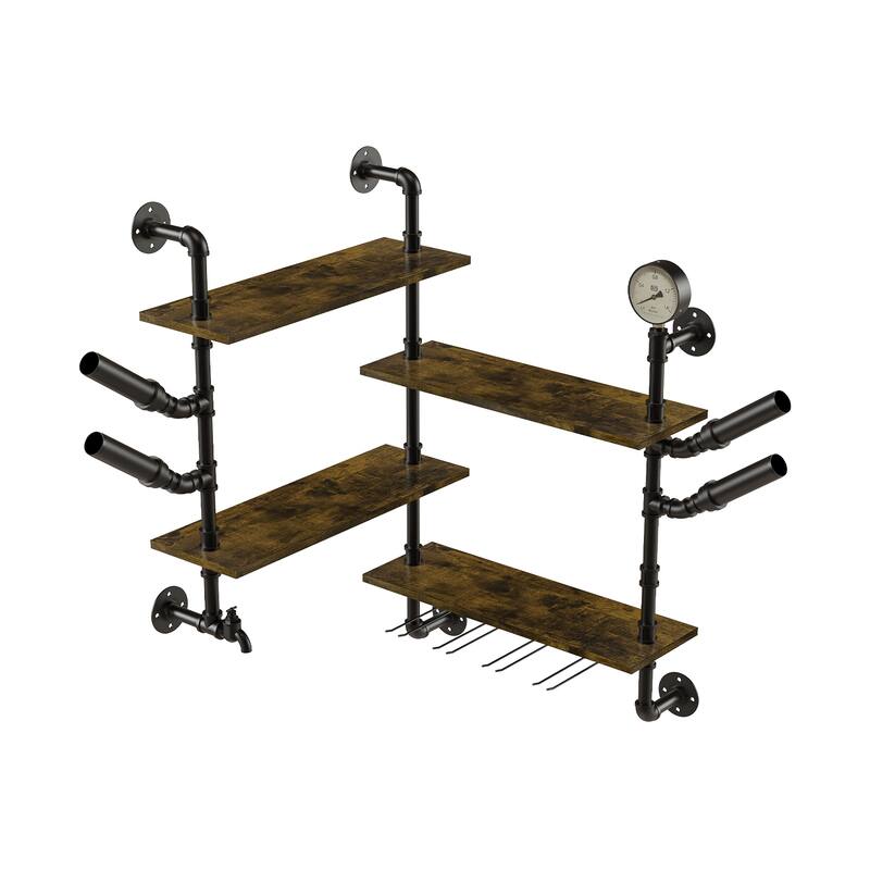 Wall Mounted Wine Rack Bar Shelves Industrial Pipe Glass Holder