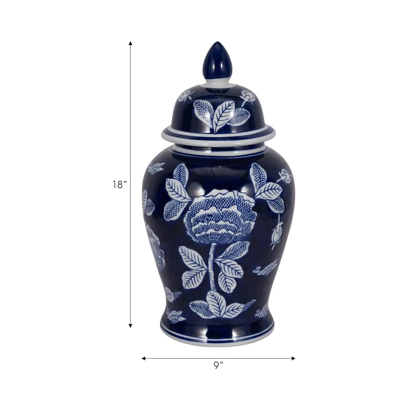 Sagebrook Home Blue Ceramic Temple Jar - Elegant Chinoiserie Decor Accent