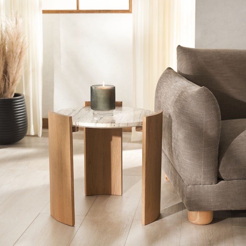 SAFAVIEH Couture Damarcus Travertine Accent Table - 20"W x 20"D x 20"H