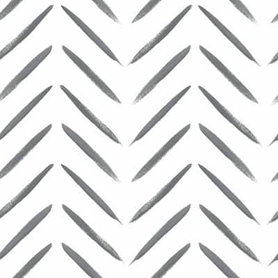 Chevron Brush Marks Black and White Unpasted Wallpaper – 396in x 20.8in
