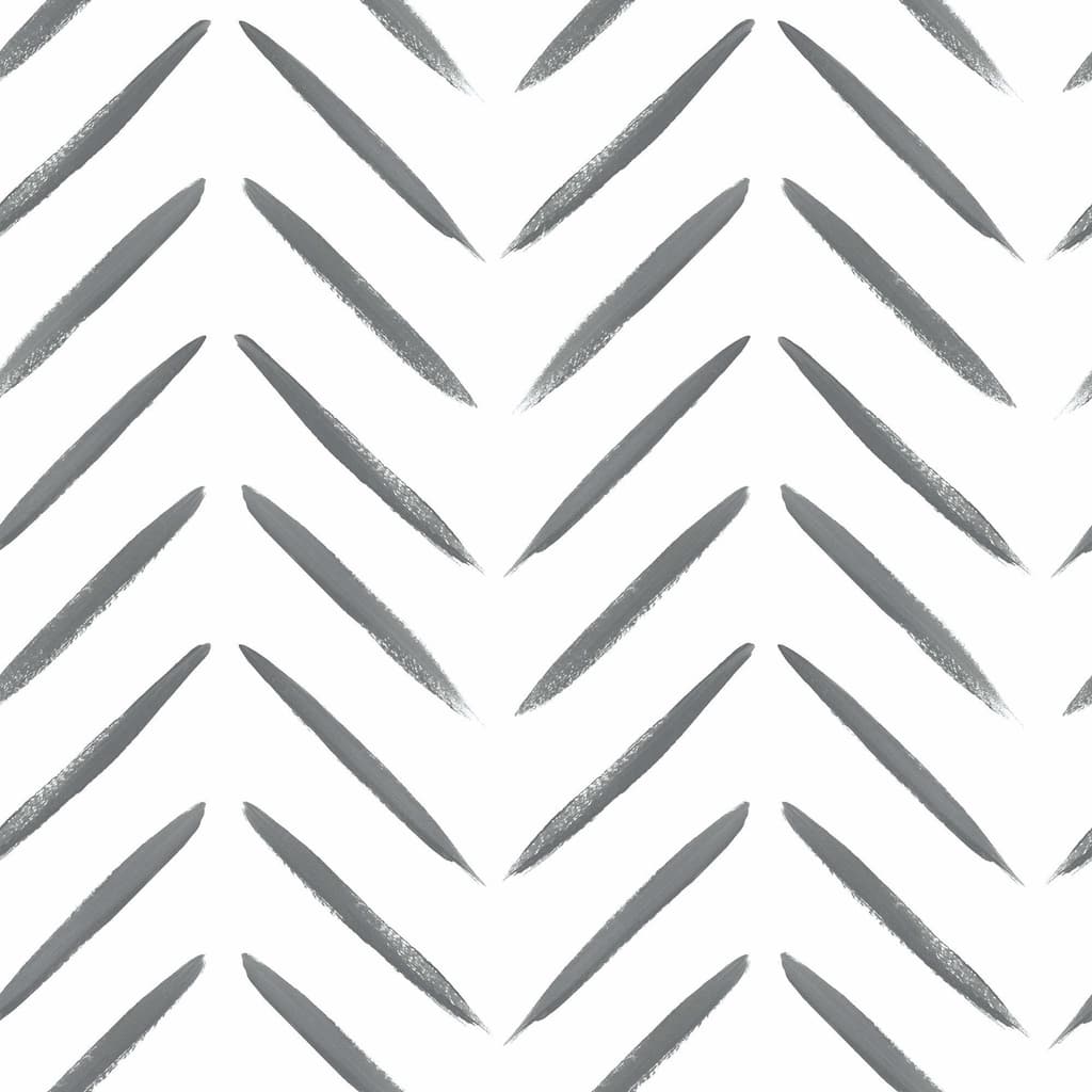 Chevron Brush Marks Black and White Unpasted Wallpaper – 396in x 20.8in