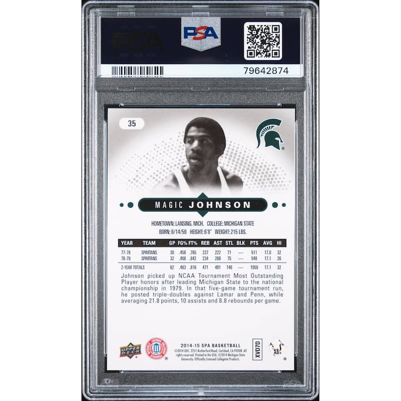 Magic Johnson 2014 Upper Deck SP Authentic Basketball Card #35 Graded PSA 10 - 8'6" x 11'6"