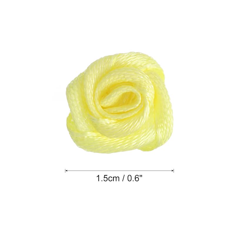 100pcs 1.5cm Mini Ribbon Roses for Crafts Artificial Fabric Flowers - Yellow
