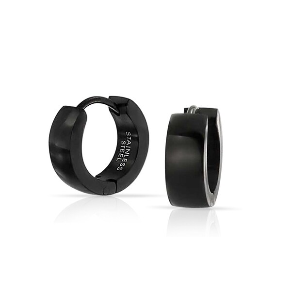 Bling Jewelry Mens Plain Black Stainless Steel Hinged Small Bling Jewelry Mens Plain Black Stainless Steel Hinged Small Hoop Earrings