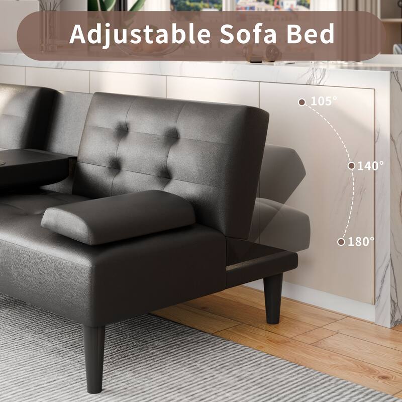 Faux Leather Tight Back Convertible Sofa Bed