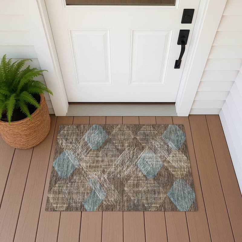 Machine Washable Indoor/ Outdoor Modern Hotchkiss Chantille Rug - Chocolate - 1'8" x 2'6"