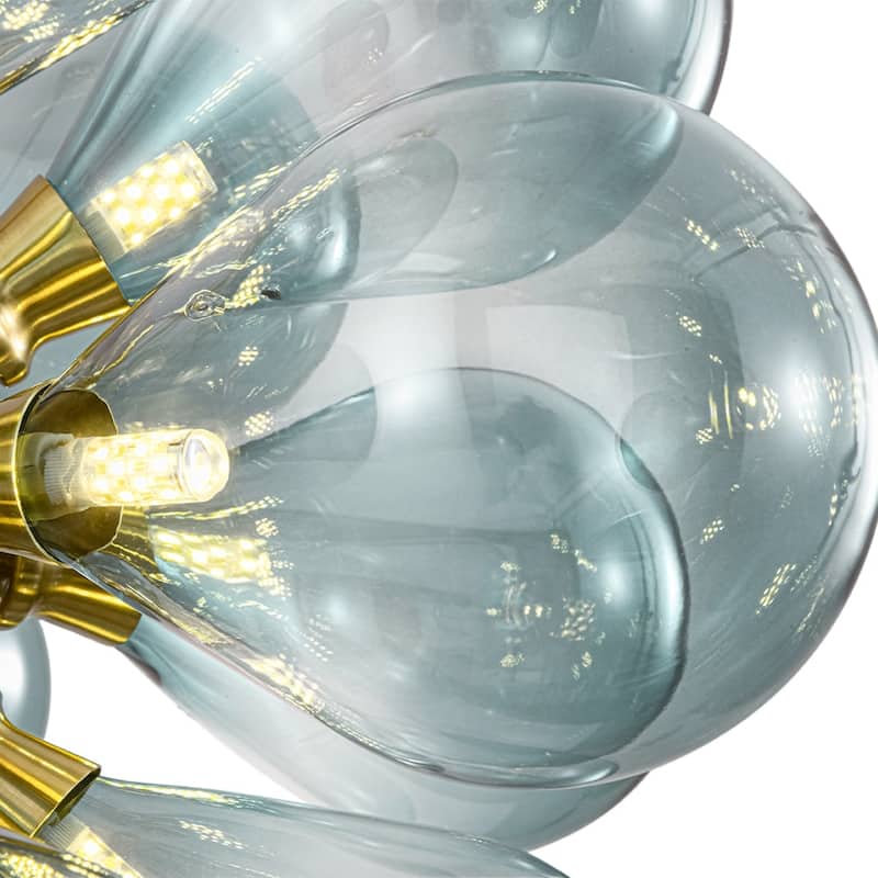 18-Light Cluster Blue Glass Bubble Chandelier - 25in Wide Gold