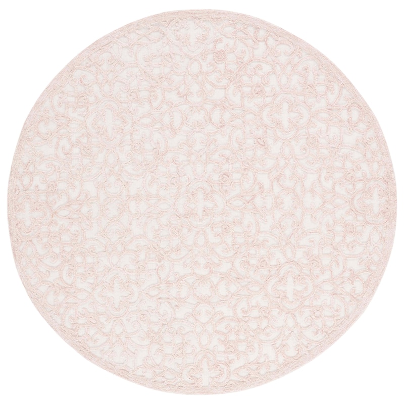 SAFAVIEH Handmade Trace Racheal Modern Wool Rug - 6' Round - Ivory/Pink