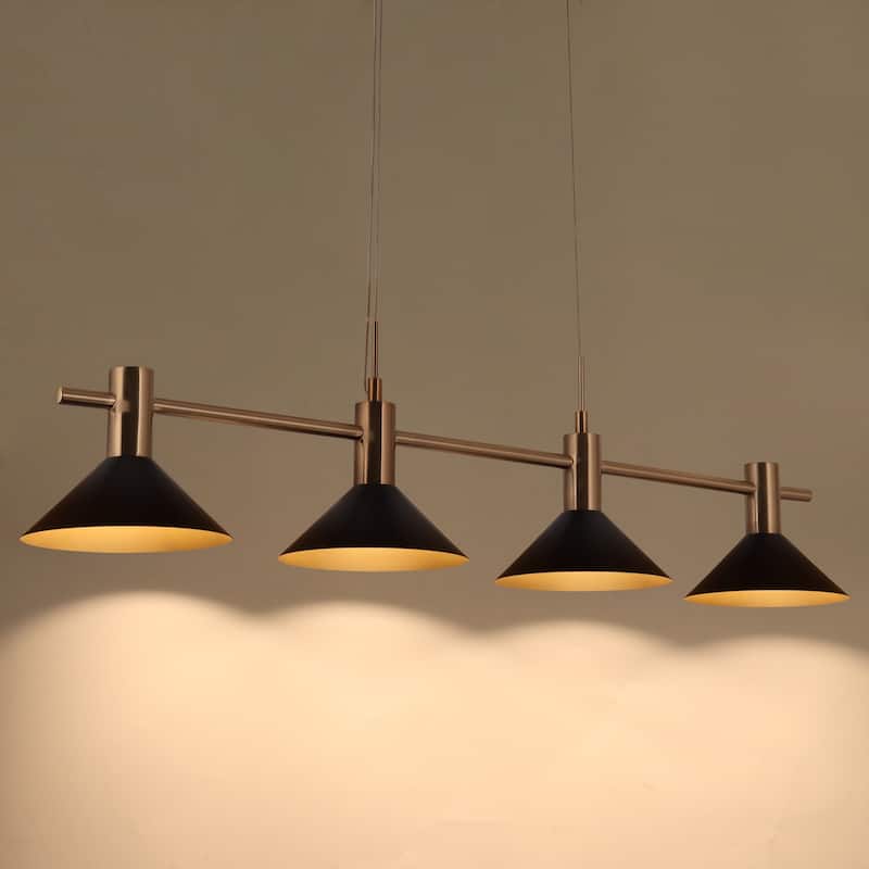 Modern Linear 4-Light 38.5" L Black Gold Bowl-shaped LED Chandelier Industrial Metal Kitchen Island Lights for Dining Room