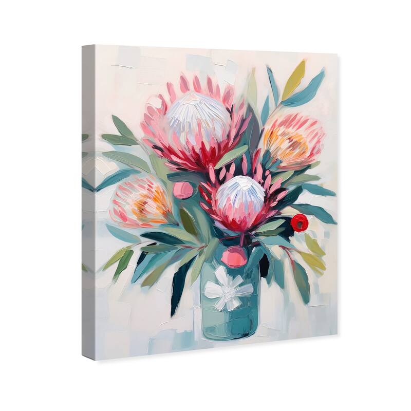 Wynwood Studio Canvas Floral and Botanical Flowers in Teal Blue and Teal Cabin & Lodge Wall Art Canvas Print