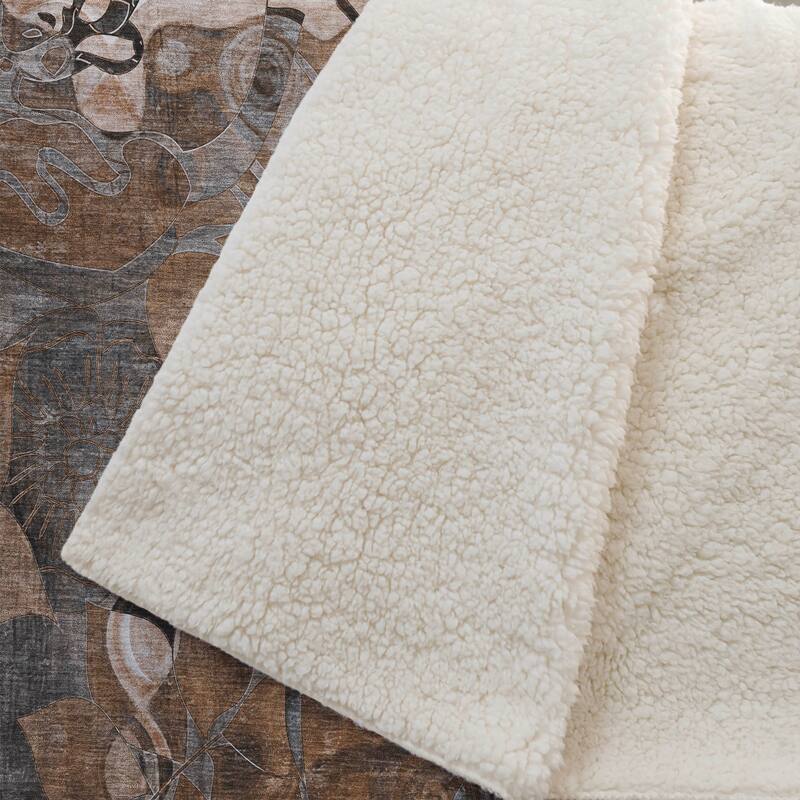 Premium Machine Washable Modern Floral Sherpa Throw Blanket