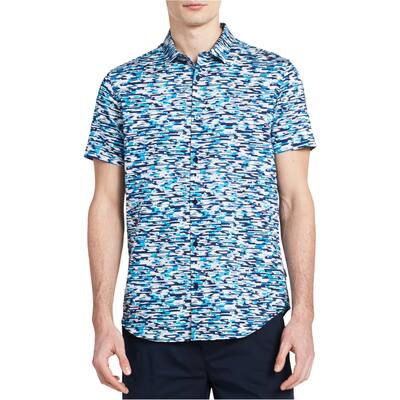 Calvin Klein Mens Pixelated Button Up Shirt, Blue, Small