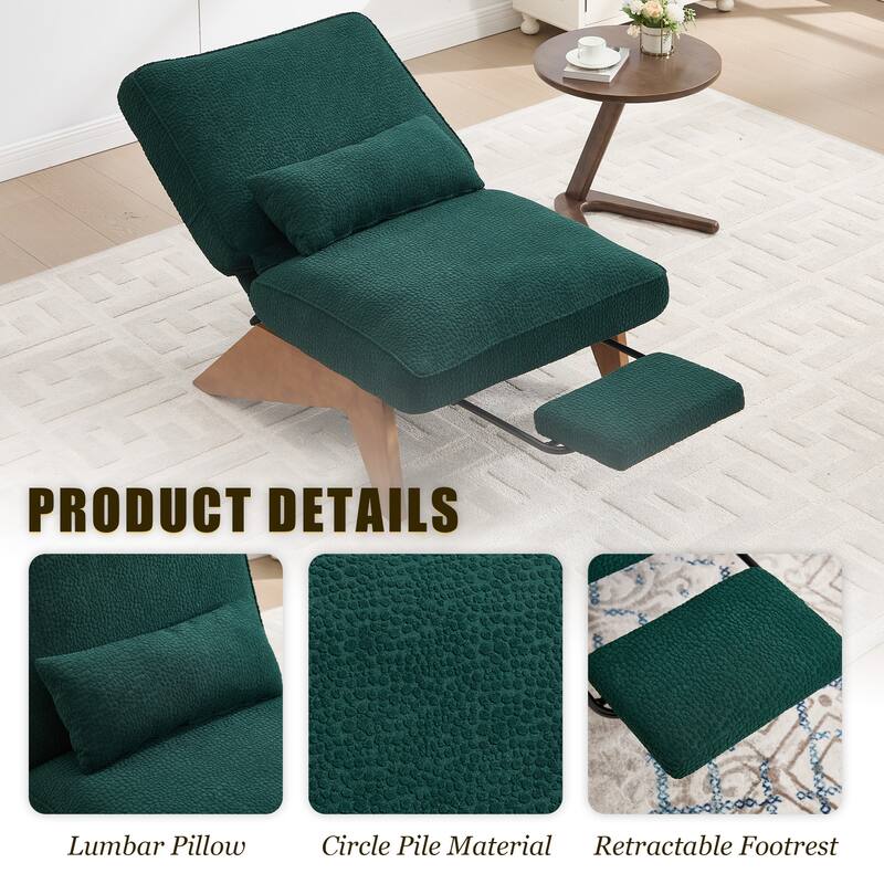 HOMEFUN Upholstered Modern Multi-Position Adjustable Wooden Base Lounge Chair with Footrest and Lumbar Pillow