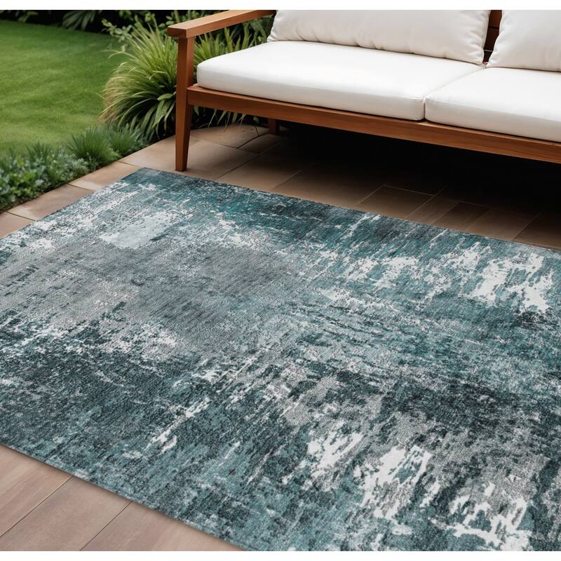 HomeRoots Abstract Transitional Rectangle Outdoor Rug - 8' X 10'