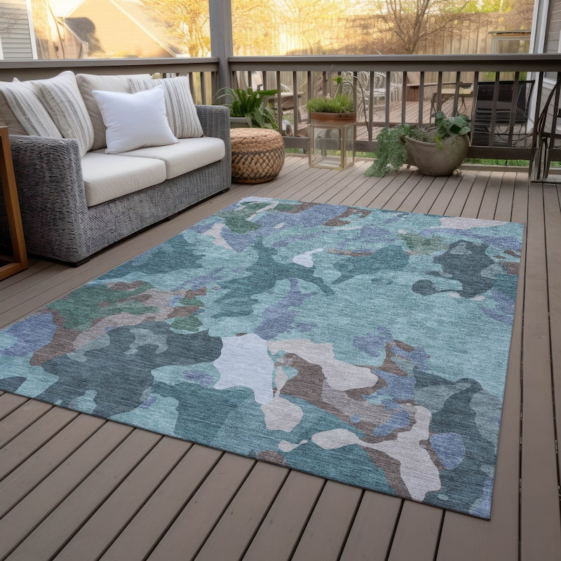 Machine Washable Indoor/Outdoor Modern Brushstrokes Chantille Rug