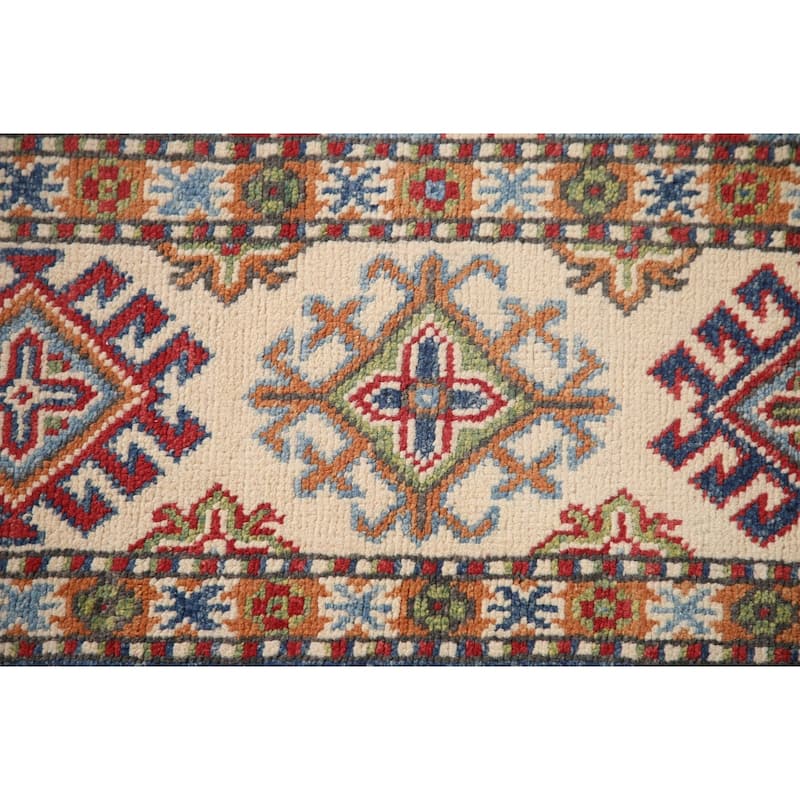 Geometric Kazak Oriental Area Rug Handmade Red Wool Carpet - 8'0" x 9'8"