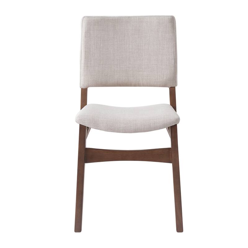 Upholstered Stackable Dining Chairs Set of 2 - Linen Fabric Seat & Backrest, Solid Wood Frame, Rustic Kitchen Chairs