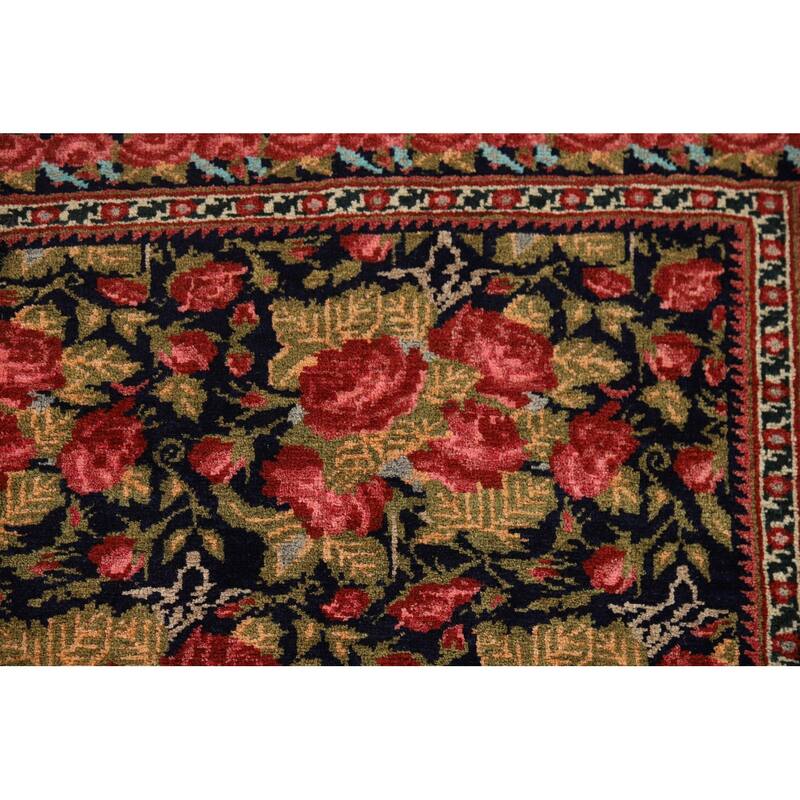 Floral Sirjan Foyer Rug Handmade Wool Carpet - 3'7" x 5'0"