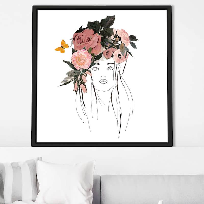 "Head With Pink Flowers" Print on Floating Canvas