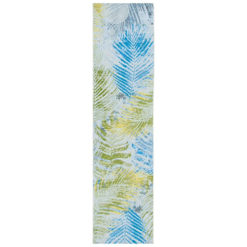SAFAVIEH Summer Palmey Tropical Indoor/ Outdoor Waterproof Patio Backyard Rug - 2' x 8' Runner - Green/Grey
