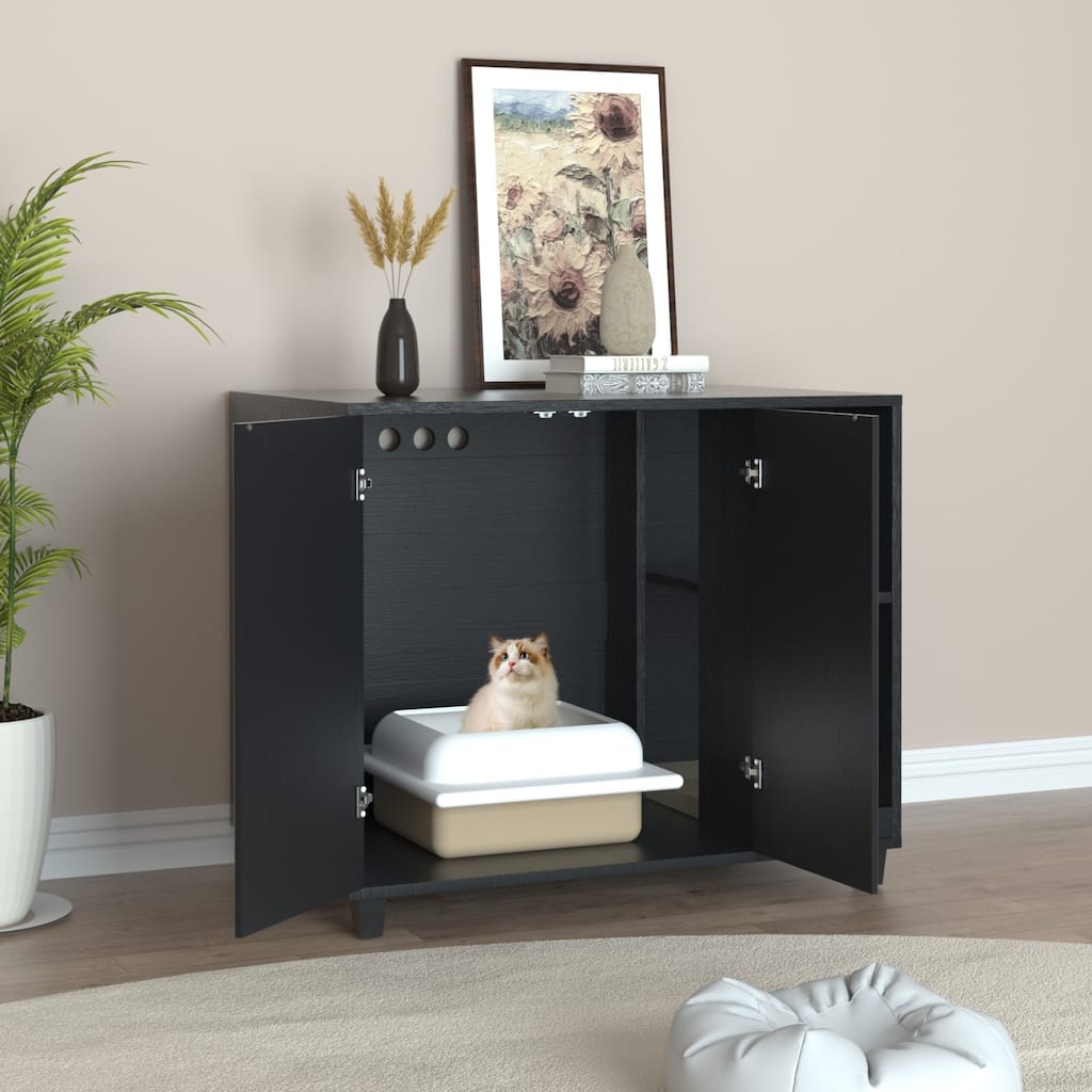VEIKOUS Cat Litter Box Furniture, Multifunctional Cat Litter Box Enclosure with Scratch Board - 41.3''×26.8''×35''
